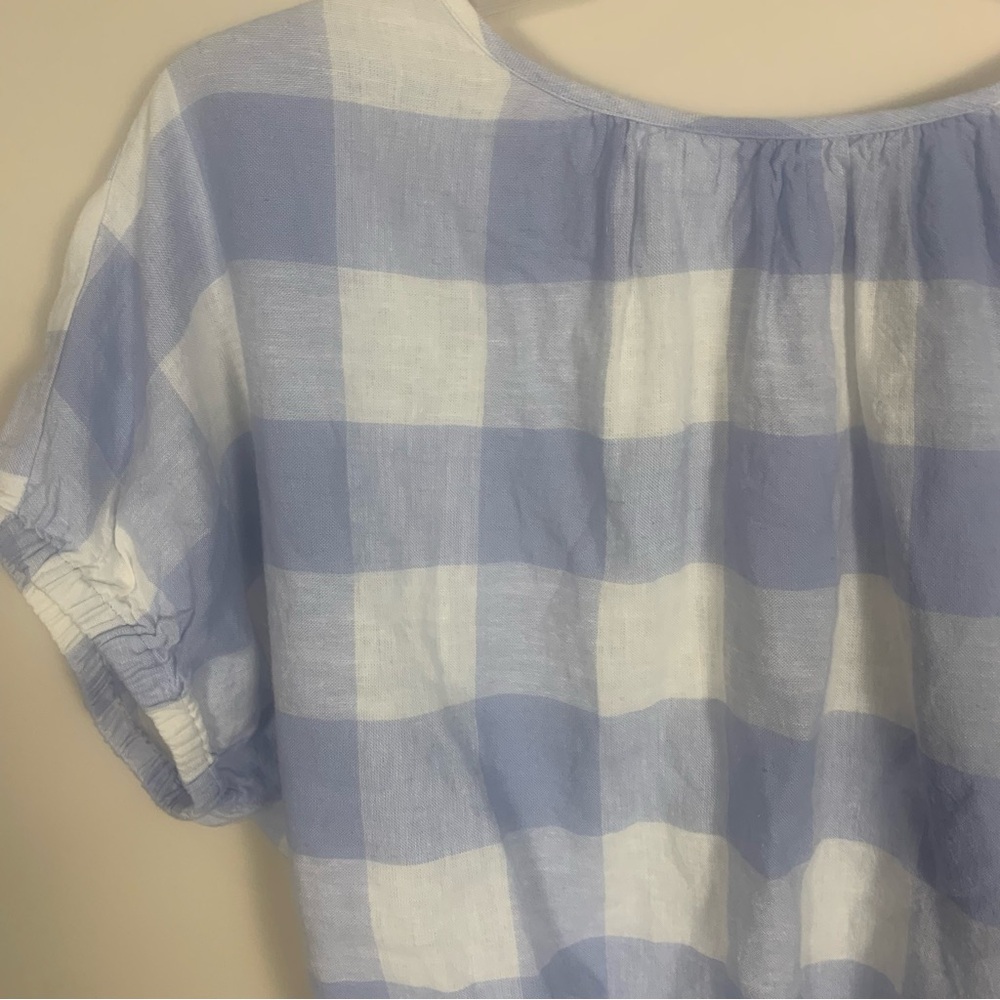 Madewell Linen Blend Split Back Tie Gingham Check Blouse - Picture 4 of 14